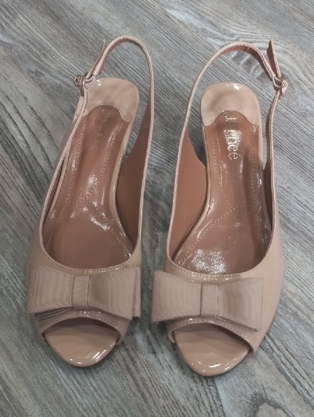 J. Renee LNdan Nude Slingback Peep-Toe Wedge with Bow